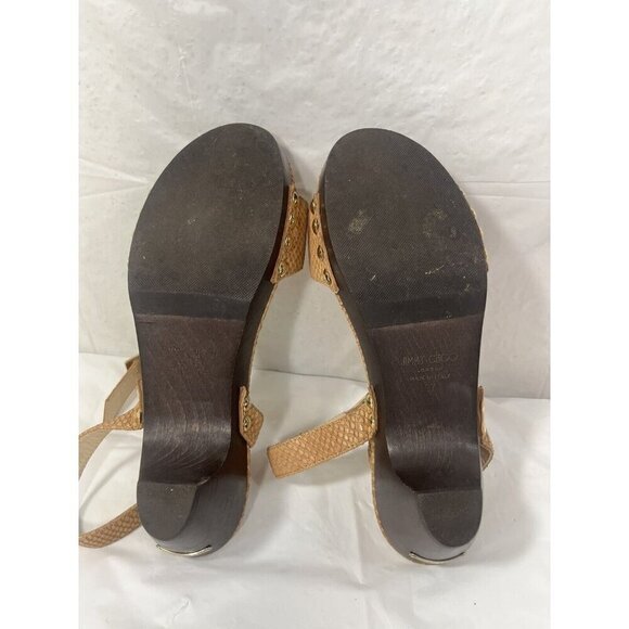 Authentic JIMMY CHOO Leather Snake Embossed Tan and Brown Wood heel size 37 - Picture 7 of 15